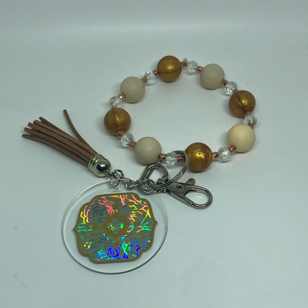 Silicone beaded wristlet keychain